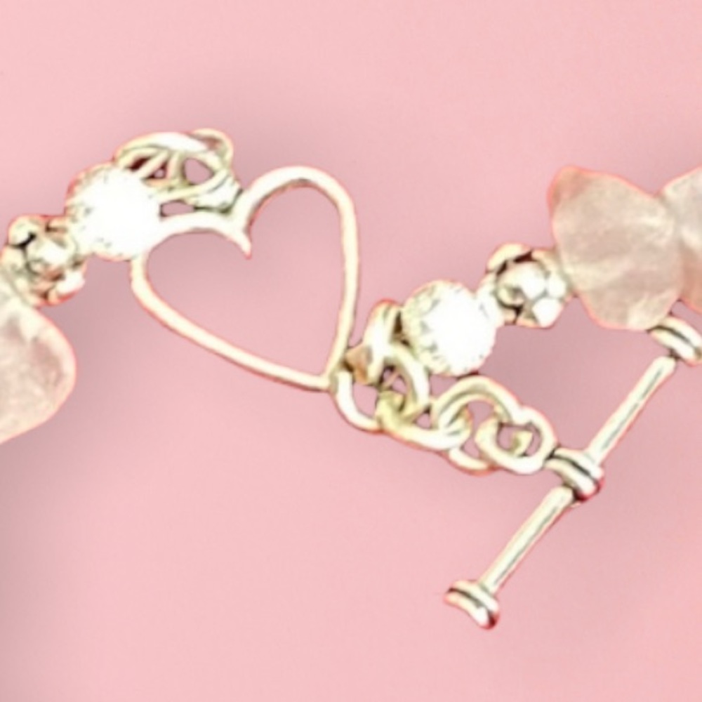 Hand Crafted Rose Quartz Bracelet Heart Pink Stones Valentine Authentic - Picture 7 of 8